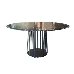 Tisch BC 07 Basket Platte Stein Verde Lepanto Schwarz Weiß Rund Streben Tiefschwarz Schwarz