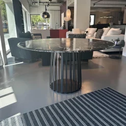 Tisch BC 07 Basket Platte Stein Verde Lepanto Schwarz Weiß Rund Streben Tiefschwarz Schwarz