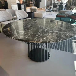 Tisch BC 07 Basket Platte Stein Verde Lepanto Schwarz Weiß Rund Streben Tiefschwarz Schwarz