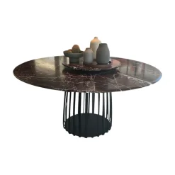 Tisch BC 07 Basket Platte Stein Rosso Lepanto Schwarz Rot Streben Tiefschwarz Schwarz Mit Drehteller Lazy Susan