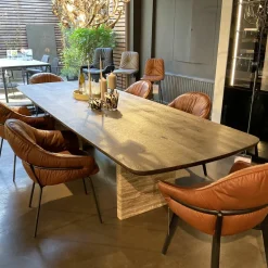 Tisch BC 17 T-Rox Platte Eiche Geräuchert Anthrazit Geölt Gestell Travertin Titanium