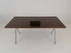 Tisch Conference X Platte Basic Furnier Nussbaum Dunkel Gestell Metall Hochglanz Poliert