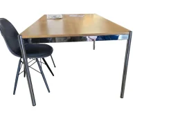 Tisch Eiche Natur Lackiert Tischplatte Furniert Gestell Metall Verchromt