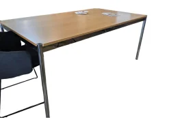 Tisch Eiche Natur Lackiert Tischplatte Furniert Gestell Metall Verchromt