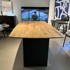 Tisch Eldur 8360041 S Platte Eiche Massiv Gestell Metall Stahlwange Schwarz Bootsform