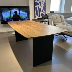 Tisch Eldur 8360041 S Platte Eiche Massiv Gestell Metall Stahlwange Schwarz Bootsform