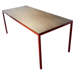 Tisch M 38 Platte Eternit Anthrazit Geölt Gestell Stahlrohr Pulverbeschichtet Rot