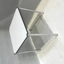 Tisch Quadratisch 75x75 Platte Kunstharz Perlgrau Gestell Verchromt 75x75