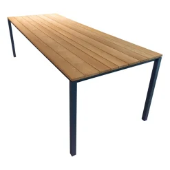 Tisch S600 Outdoor Akazie Gebürstet Roh Braun Gestell Edelstahl Pulverbeschichtet Schiefergrau Schwarz