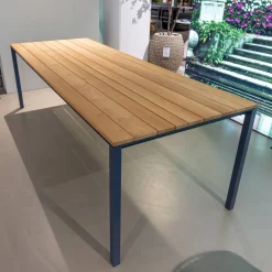 Tisch S600 Outdoor Akazie Gebürstet Roh Braun Gestell Edelstahl Pulverbeschichtet Schiefergrau Schwarz