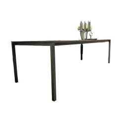 Tisch S600 Platte Eiche Geräuchert Anthrazit Geölt Und Gebürstet Gestell Rohstahl Lasur Double Brand Color Schwarz