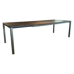 Tisch S600 Platte Eiche Geräuchert Anthrazit Geölt Gebürstet Gestell Metall Stahllasur Bronze