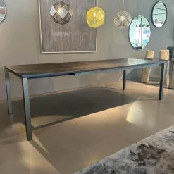 Tisch S600 Platte Eiche Geräuchert Anthrazit Geölt Gebürstet Gestell Metall Stahllasur Bronze