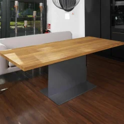 Tisch T-Table Eiche Massiv Natur Geölt Stahlfuß Dunkelgrau Pulverbeschichtet