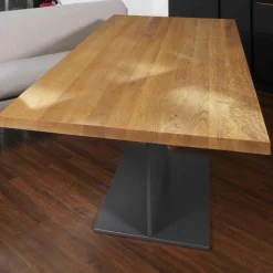 Tisch T-Table Eiche Massiv Natur Geölt Stahlfuß Dunkelgrau Pulverbeschichtet