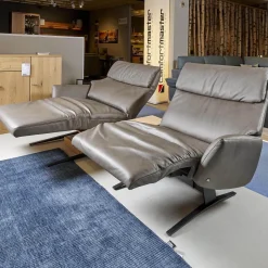 Trapezsofa 4230 Leder 24 Longlife Rustica Magma Grau Metallkufe Anthrazit Pulverbeschichtet Zwischentisch Wildeiche 681