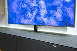 TV Board Ameno Colour Glas Granit Schwarz Grau Und Akustikstoff Fronten Mit Indirekte Beleuchtung Inklusive Medienpaket