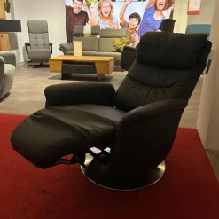 TV Sessel Hanny Leder 71 Torro Noir Schwarz Teller Edelstahloptik Mit Gewichtsverlagerung