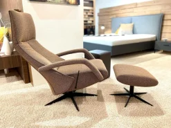 TV Sessel Senza SZ 032 Stoff Reno Melangegarn Cognac Anthrazit Braun Gestell Schwarz Inklusive Hocker