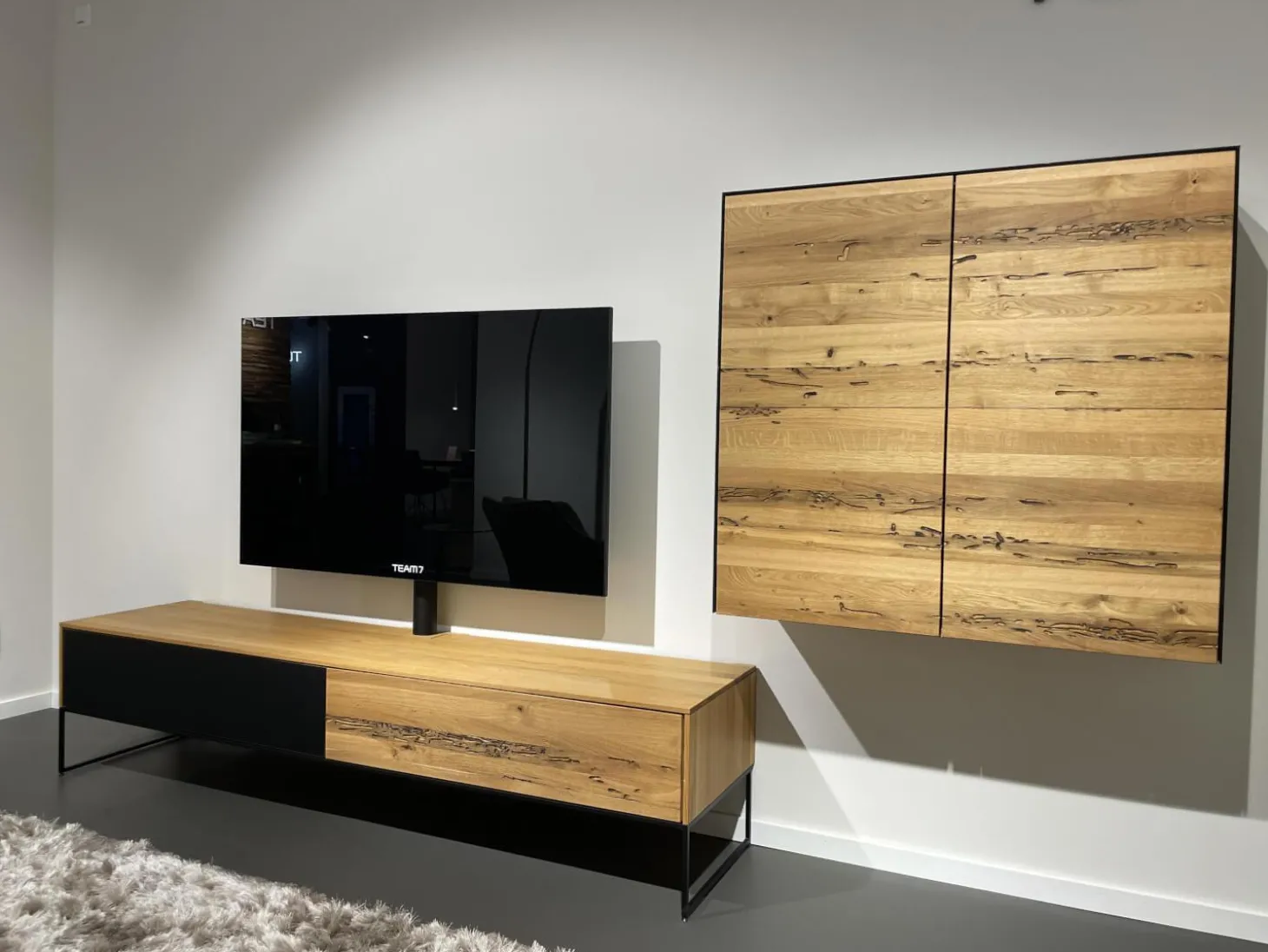 TV Wand Filigno Eiche Venedig Farbglas Schwarz Matt Gestell Schwarz Mit Home Entertainment