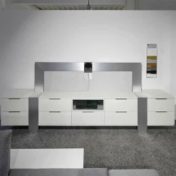 TV-Board MR Media Frame Lack Weiß Aluminium Gebürstet