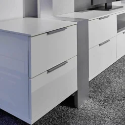 TV-Board MR Media Frame Lack Weiß Aluminium Gebürstet