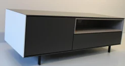 TV-Möbel Holz Seiten Weiß Nische Kieselstein Gestell Schwarz