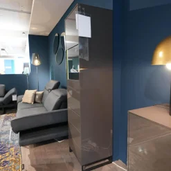 Vitrine 71812 Schiefergrau Hochglanz Kufe Metall Schwarz Inklusive Beleuchtung