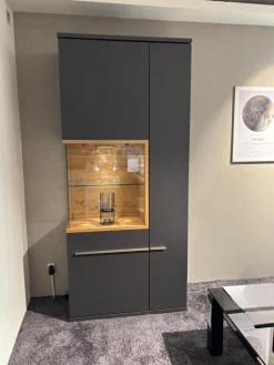 Vitrine Aterno Front Und Korpus Schiefergrau Grau Absetzung Eiche Struktur Inklusive LED Beleuchtung