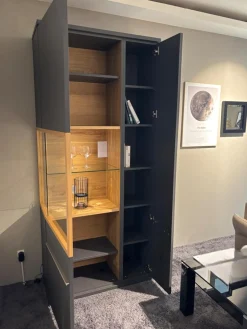 Vitrine Aterno Front Und Korpus Schiefergrau Grau Absetzung Eiche Struktur Inklusive LED Beleuchtung