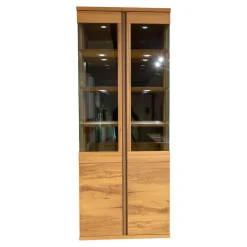 Vitrine Barola Eiche Rustico Hell Geölt Gebürstet Furnier Mit Spiegelrückwand Und Beleuchtung