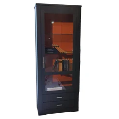 Vitrine Bordeaux Europäische Wildkirsche Massiv Rückwand Lachsrot Reliefstruktur Anthrazit