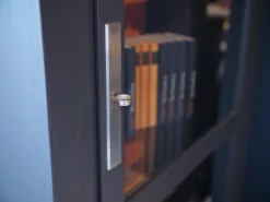 Vitrine Bordeaux Europäische Wildkirsche Massiv Rückwand Lachsrot Reliefstruktur Anthrazit