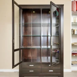 Vitrine Bordeaux Kirschbaum Nero Inklusive Beleuchtung, 4 Schubladen Und 6 Glasböden