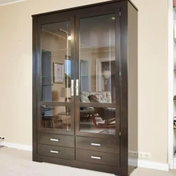 Vitrine Bordeaux Kirschbaum Nero Inklusive Beleuchtung, 4 Schubladen Und 6 Glasböden