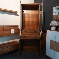 Vitrine Massivholz Türen Oben Glas In Metallrahmen Griffe Silber