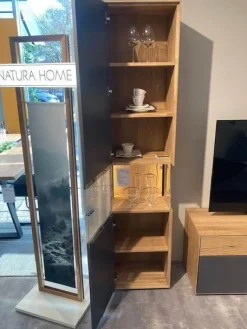 Vitrine Tucson Wildeiche Massiv Gebürstet Und Lack Graphitgrau Mit Beleuchtung