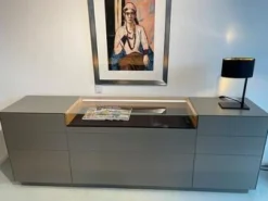 Vitrinenschubkastenschrank Soma Lack Asphalt Grau Glasfach Klarglas Inklusive Beleuchtung