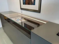 Vitrinenschubkastenschrank Soma Lack Asphalt Grau Glasfach Klarglas Inklusive Beleuchtung