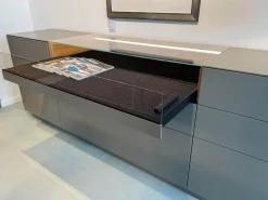 Vitrinenschubkastenschrank Soma Lack Asphalt Grau Glasfach Klarglas Inklusive Beleuchtung