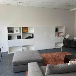 Wandabwicklung Studimo Lack Schneeweiß M03 mit Schwenktüren 2 Schub 1 Klappe