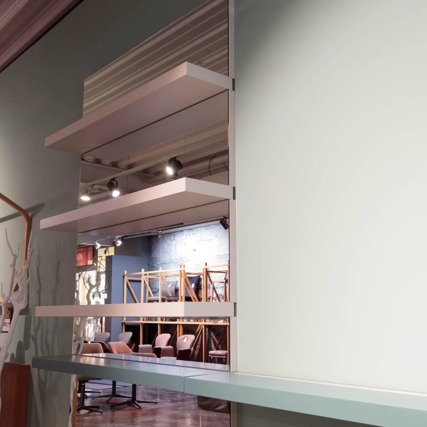 Wandborde Mit Spiegelpaneele Lack Matt Beige Seta Und Verde Blau Mit Beleuchtung