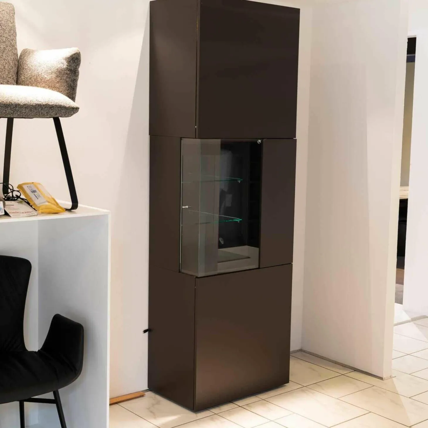 Wohnelement Contur-Unit Glattlack Mocca Mit Beleuchtung