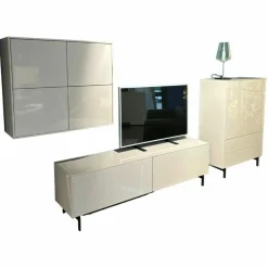 Wohnkombi Lack Kristallgrau Grau Hochglanz Metallkufe Schwarz Inklusive Beleuchtung