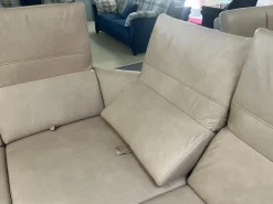 Wohnlandschaft Amalfi Leder Evita Ecru Beige Grau Füße Metallkufe Schwarz Lackiert Mit Elektrische Relaxverstellung