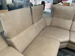 Wohnlandschaft Amalfi Leder Evita Ecru Beige Grau Füße Metallkufe Schwarz Lackiert Mit Elektrische Relaxverstellung