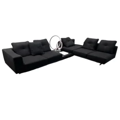 Wohnlandschaft Dylan Stoff Ginza Col. 09 Nero Schwarz Basis Leder Nabuk Kufen Zinnfarbig