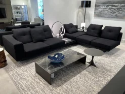 Wohnlandschaft Dylan Stoff Ginza Col. 09 Nero Schwarz Basis Leder Nabuk Kufen Zinnfarbig