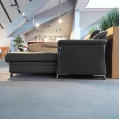 Wohnlandschaft E40 Leder Paloma Khaki Grau Grün Füße Metall Inklusive Nacken Und Lendenkissen Set