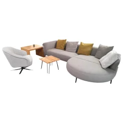 Wohnlandschaft Garda Stoff 0634/08 & 1710/ 18 Grau Füße Schwarz Matt mit drehbarem Clubsessel